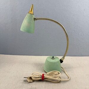 Mid Century Modern Green Crackle Gooseneck Desk Lamp Atomic Bullet Shade MCM